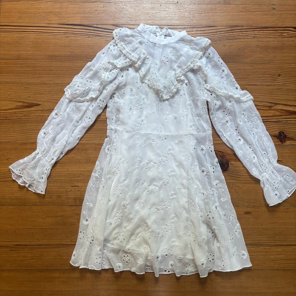 Urban Outfitters white ruffle eyelet cottage long sleeve dress SIZE 4